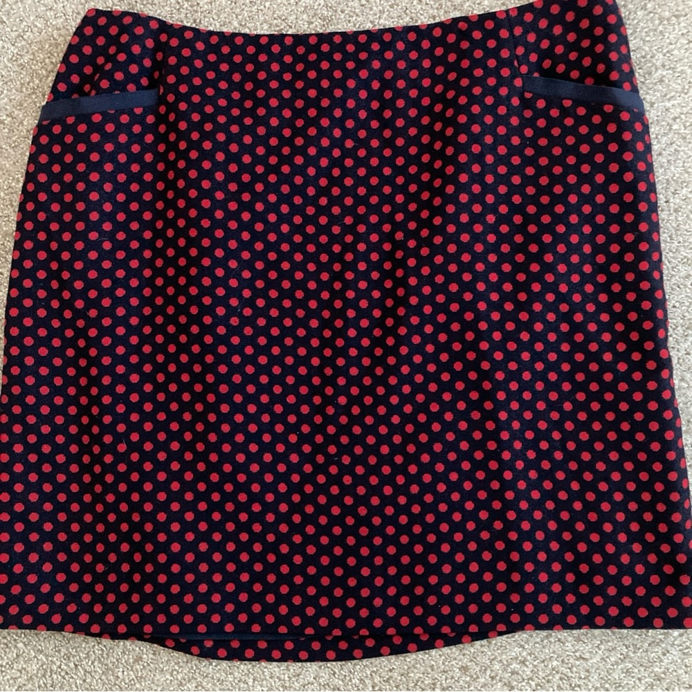 Talbots polka dot wool blend A-line skirt 18W navy blue with red polka dots